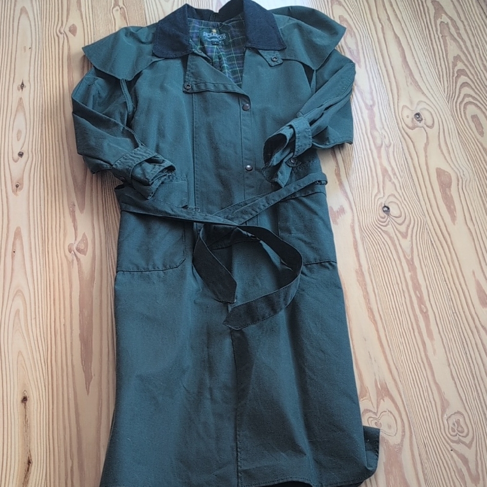 Vintage Jackaroo Women's Green Waxed Canvas Trench Coat